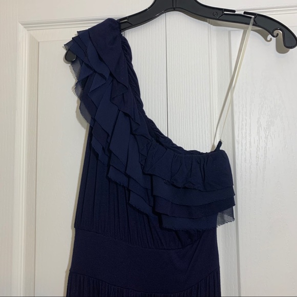 Navy One Shoulder Ruffle Dress - Picture 3 of 4